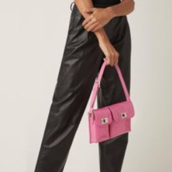 By Far Handbags - By Far Billie Patent Leather Top Handle Bag Bright Pink Pockets Toggles